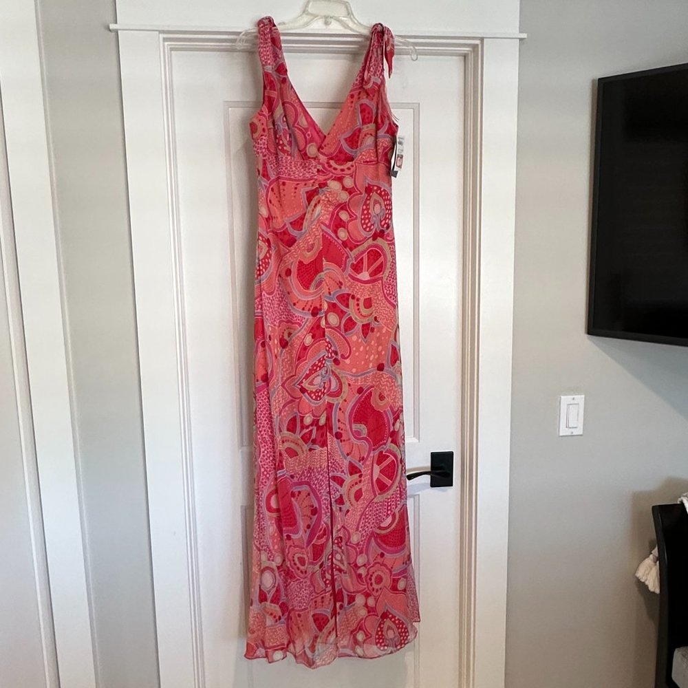 David Meister Full Length, high slit pink flowy evening dress